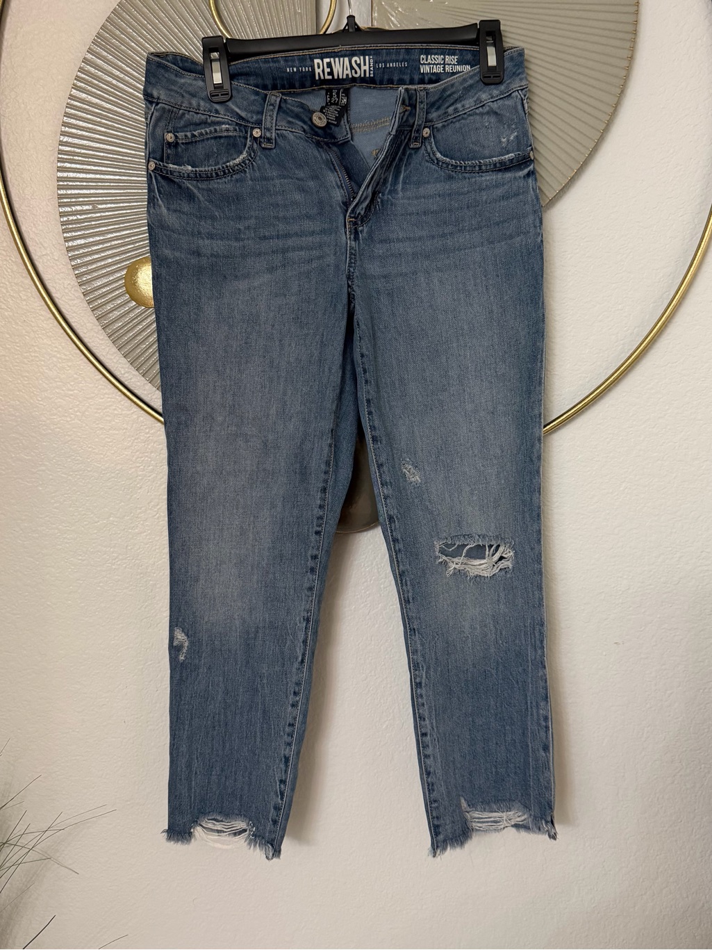 Rewash Cropped Distressed Women's Jeans In Blue Wash